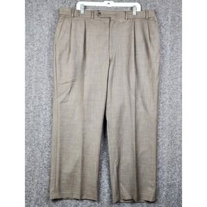 Stafford Dress Pants Mens 42x30 Brown Wool Pleated Classic Sharkskin Trousers